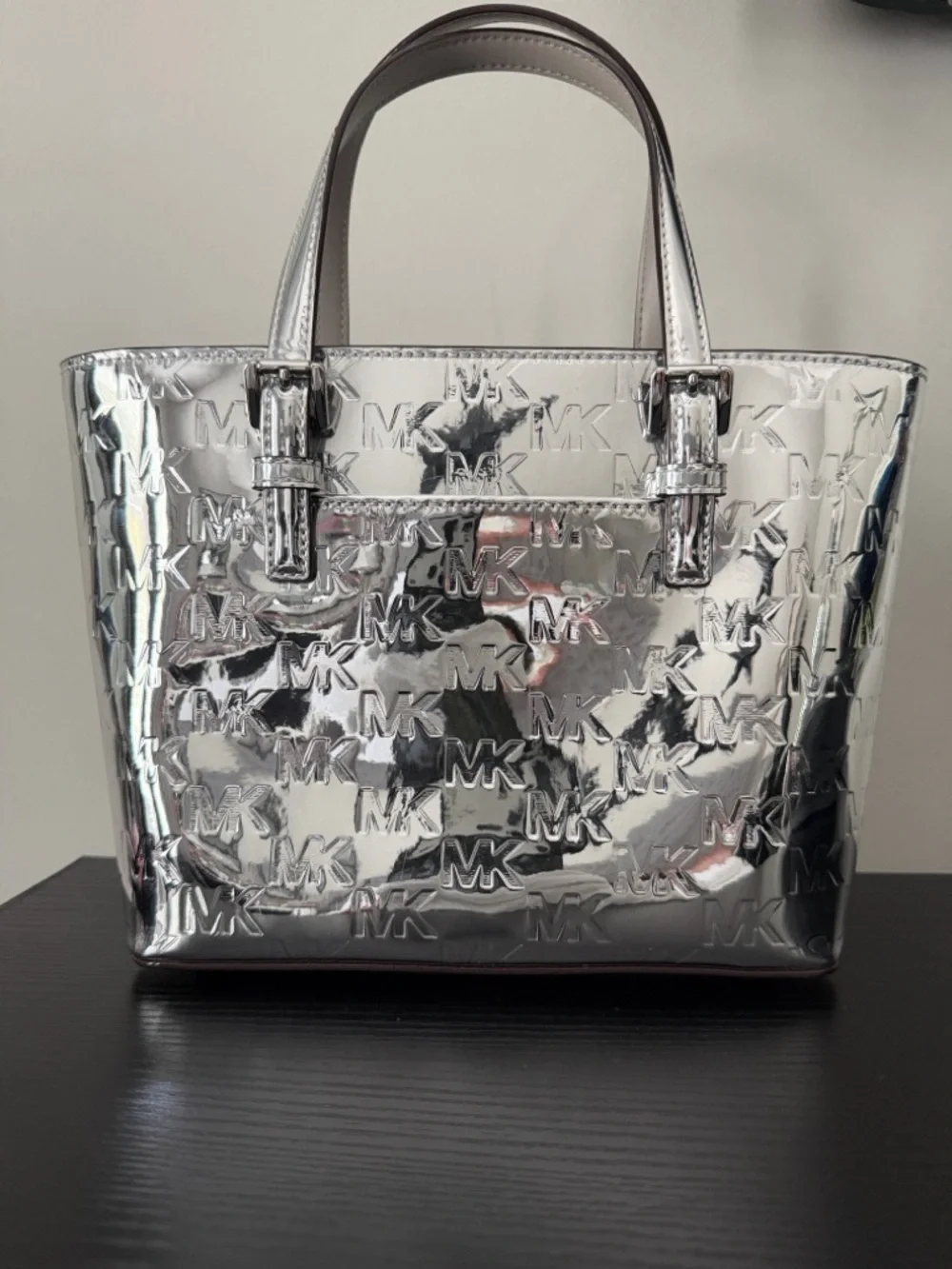 MICHAEL KORS Jet Set Extra Small Metallic Silver Embossed Tote - Picture 4 of 16